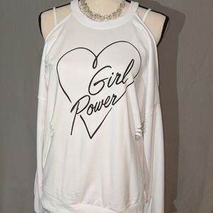 Girl power holey cold shoulder sweatshirt